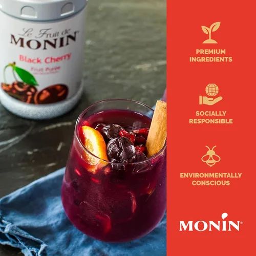 Vista 5 de Monin - Puré de cereza negra, sabores naturales, ideal para tés, limonadas, batidos y cócteles, sin OMG, vegano, sin gluten (1 litro)