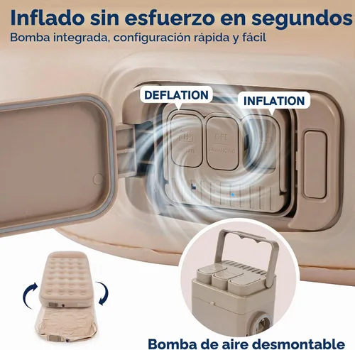 Vista 4 de Colchón de aire de campamento individual de 10 pulgadas con bomba integrada con almohada elevada de 2 pulgadas, colchón inflable portátil