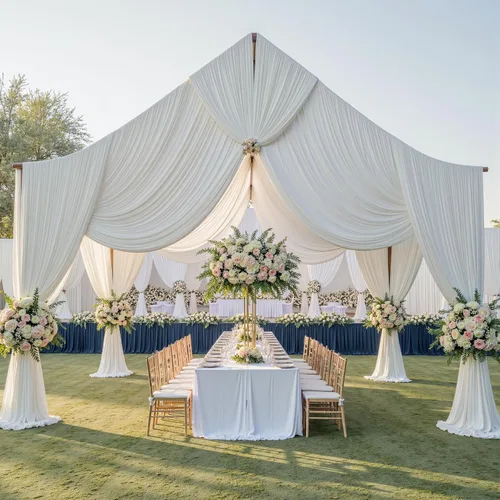 Vista 11 de Cortina de techo beige de 20 x 40 pies para bodas, 4 paneles sin arrugas, 40 pies de largo, cortinas drapeadas para bodas, cumpleaños y fiestas