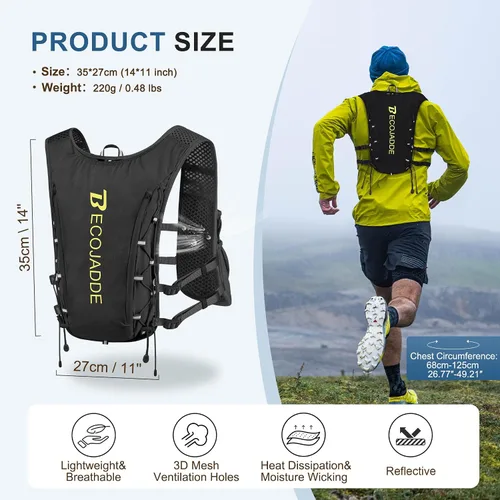 Vista 4 de BECOJADDE Chaleco de Hidratación Mochila para Correr para Hombres Mujeres, Mochila de Hidratación Ligera de 5L para Correr, Chaleco de Hidratación