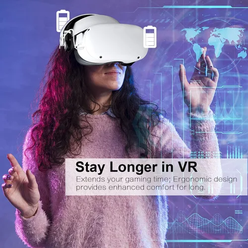 Vista 6 de Unido VR Accessories for Oculus Quest 2- Comfort Egnormic Design Elite HeadStrap with External Battery Holder