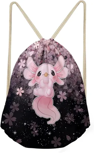 Vista 2 de Upetstory Bolsa de gimnasio con cordón estampado de animales para adolescentes y niños, mochila de cincha para regalos escolares, Axolotl, Mochilas