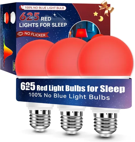 Vista 14 de Bombillas LED Neporal de 3 W 625 nm de color rojo para dormir, 100% de bloqueo de luz azul, luz nocturna roja para promover la melatonina, bombilla