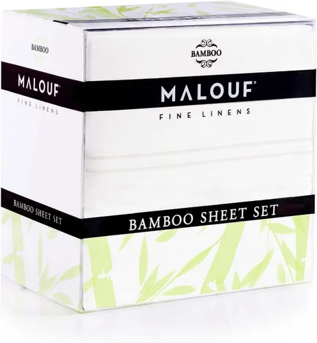 Vista 7 de Juego de hojas de bambú 100% rayón Malouf, Rayón derivado del bambú, Blanco, gemelo