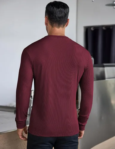 Vista 57 de COOFANDY Camisas Henley de manga larga para hombre, camisetas elásticas acanaladas, camisetas básicas casuales de moda