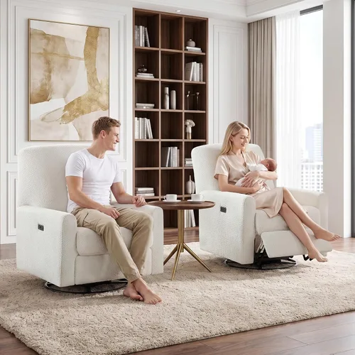 Vista 11 de VANOMi Silla reclinable mecedora eléctrica, deslizador giratorio de 270° Blanco