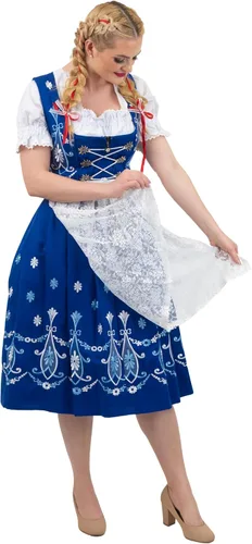 Vista 5 de Dirndl Trachten Haus Vestido de tirolesa bávara para mujer azul largo de 3 piezas para el Oktoberfest alemán