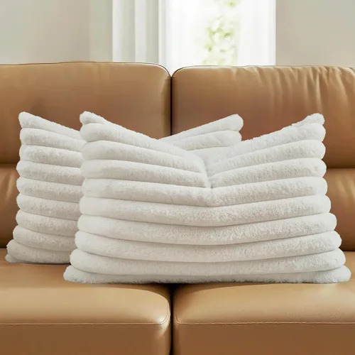 Vista 63 de FUTEI Pack of 2 Faux Fur Throw Pillow Covers 20x20 Inch, Navy Blue Azul marino