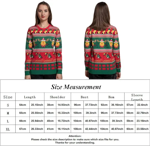Vista 2 de Fancyqube - Suéter de Navidad para mujer, diseño de renos feos, copos de nieve, cuello redondo, punto de Navidad