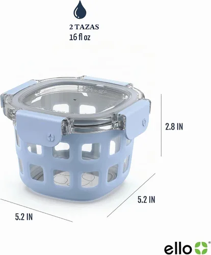 Vista 4 de Ello Duraglass - Paquete de 2 frascos reutilizables de vidrio de 2 tazas con tapas a prueba de fugas y fundas protectoras de silicona Perfecto