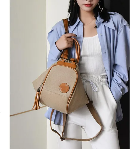 Vista 8 de Bolsos de lona y monederos para mujer, mochila convertible, bolsa de hombro, pequeña bolsa casual