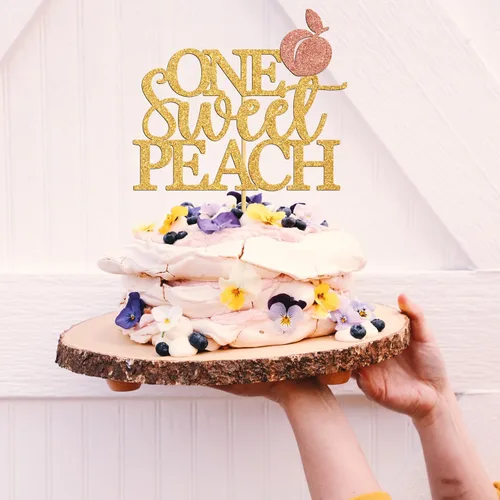 Vista 5 de Miss Onederful One Sweet Peach Cake Topper, decoración de cumpleaños, 1 purpurina dorada y rosa