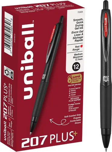 Vista 28 de Uniball Signo - Bolígrafo de gel retráctil, mediano de 0.028 in, tinta azul, barril con detalles azul/metálico, docena (paquete de 12)