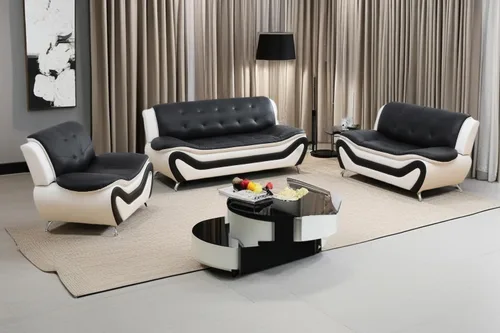 Vista 8 de A Ainehome Moderno juego de muebles de sala de estar de piel sintética, sofá modular de 6 asientos con sofá biplaza y silla (negro)