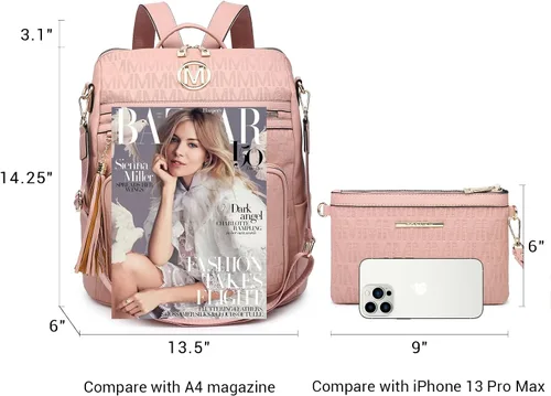 Vista 72 de MKP COLLECTION Mochila de moda para mujer, bolsa convertible grande para mujer, mochila de viaje, bolsa de hombro, juego de 2 piezas con borla, Beige
