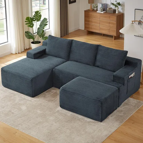 Vista 56 de Sofá modular Cloud de 95 pulgadas con otomana, moderno sofá nube en forma de U con asiento profundo, cómodo sofá de pana de 3 plazas, sofá de espuma