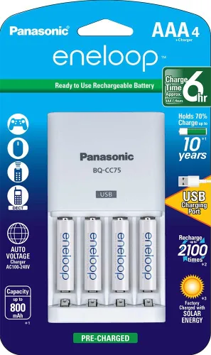 Vista 11 de eneloop Panasonic K-KJ55M3A4BA Cargador Rápido Individual Avanzado de 3 Horas para Baterías y Baterías Recargables Precargadas BK-4MCCA4BA AAA 2100