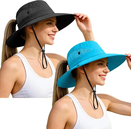 Vista 53 de Rosoz Sombreros de cola de caballo para mujer, protección UV, ala ancha 1 paquete-negro