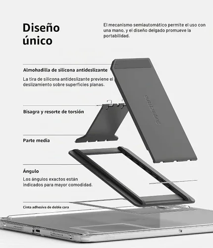 Vista 4 de Ringke Excelente soporte universal para tableta, soporte de acción de resorte, accesorio adhesivo multiángulo para tabletas iPad, lector electrónico