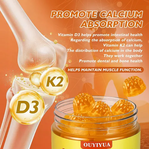 Vista 4 de Gomitas de vitamina D3 K2, vitamina D3 5000IU + K2 (MK-7) 100mcg gomitas para adultos Apoyo a la salud inmunológica, aumento de la función dental