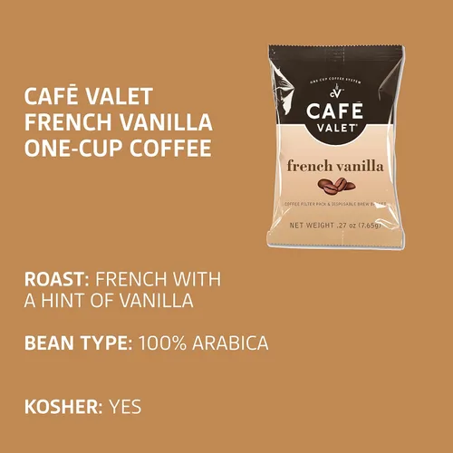 Vista 10 de Cafe Valet - Paquetes de café envueltos individualmente, tostado oscuro regular y vainilla francesa 100% café arábica, 168