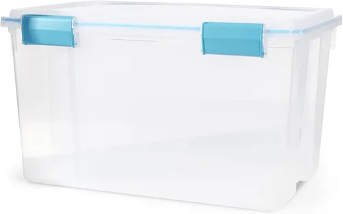Vista 13 de Sterilite 19414306 - Caja de almacenamiento de plástico transparente de 7.5 cuartos y tapa con pestillos azules