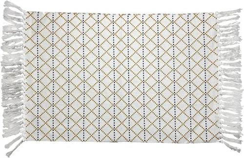 Vista 10 de Winwinplus Alfombra de algodón tejida a mano retro bohemia con borlas, alfombra geométrica para el suelo, sala de estar, dormitorio, decoración