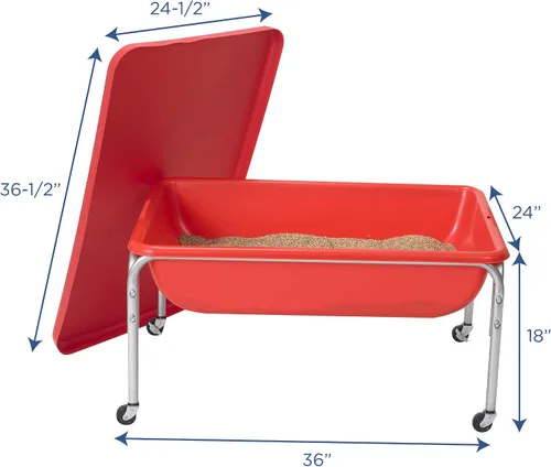 Vista 2 de Mesa sensorial mediana con tapa de Children's Factory – 18" de altura, caja de arena con tapa, mesa de agua para niños, rojo