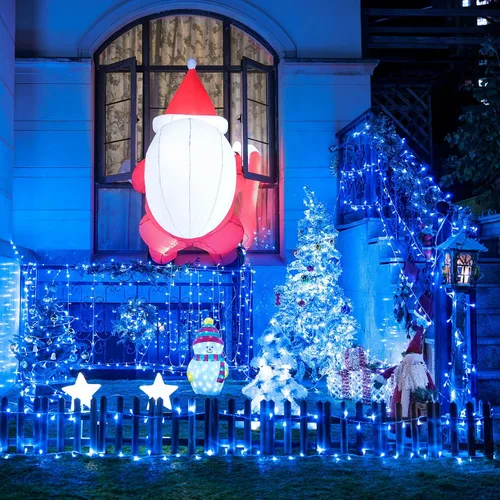 Vista 5 de JMEXSUSS 150 luces LED azules de Navidad para interiores y exteriores, luces de cadena conectables de 59 pies con enchufe, 8 modos de luces de hadas