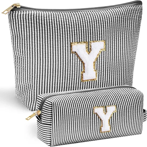 Vista 65 de YOOLIFE Regalos del Día de la Madre para Mujeres, Bolsa de Maquillaje con Iniciales, Bolsa de Maquillaje para Viaje, Bolsa de Maquillaje Negro