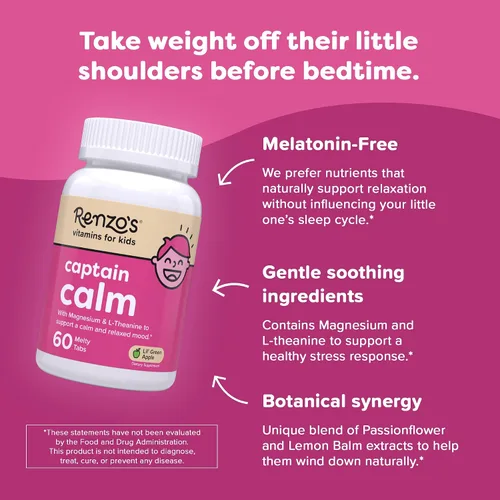 Vista 3 de Renzo's Captain Calm - Suplemento de magnesio para niños con L-teanina, vitaminas disolubles para niños para relajación y apoyo al estado de ánimo