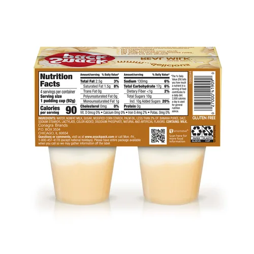 Vista 2 de Snack Pack Tazas de pudín con sabor a pastel de crema de plátano, 3.25 onzas, 4 unidades (paquete de 12)