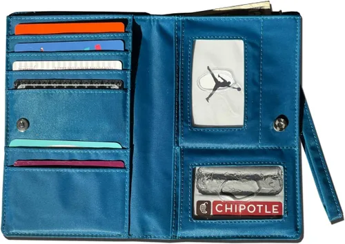 Vista 5 de Big Skinny MyPhone - Cartera delgada con bloqueo RFID para mujer, tamaño grande, con capacidad para hasta 20 tarjetas, azul océano