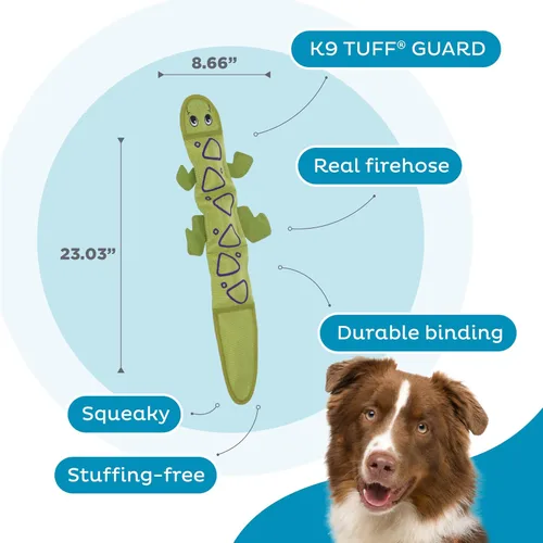 Vista 3 de Outward Hound - Fire Biterz. Juguetes chillones para perro hechos de material para mangueras contra incendio reales Verde (Green Lizard)