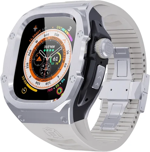Vista 15 de VeveXiao - Funda resistente con correa compatible con Apple Watch Ultra 2 bandas de 49mm, funda protectora de metal con correa de repuesto de goma
