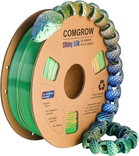Vista 14 de Comgrow - Filamento para impresora 3D de seda PLA, color dual 2 en 1 negro y verde, filamento PLA para impresión 3D de 1.75mm, precisión dimensional