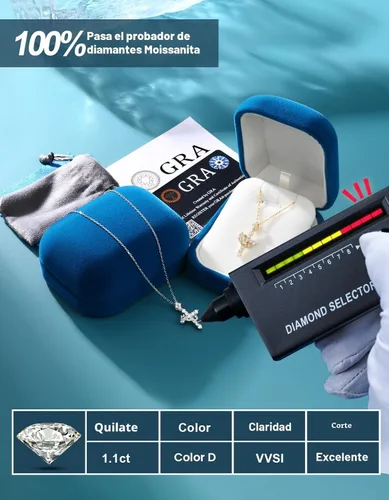 Vista 4 de YIMERAIRE Collar de Cruz Corona de Moissanita Mejorado Oro Vermeil de 14K 1.1 Quilates Delicado Helado Joyería de Cruz de Fe Cristiana Plata de Ley