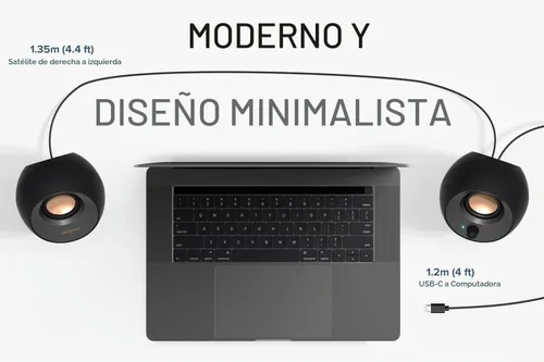 Vista 6 de Creative Pebble V3, altavoces de escritorio USB-C 2.0, Bluetooth 5.0, color negro Bluetooth 5.0, USB-C, altavoz 2.0, diálogo claro, 8W RMS