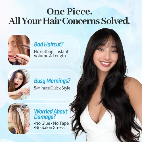 Vista 3 de KooKaStyle Extensiones de Cabello con Alambre Invisible, Largas, Lacias, en Capas, Sintéticas con Alambre Transparente, Tamaño Ajustable, 6 Clips