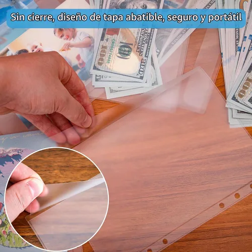Vista 3 de Antner 12 piezas de bolsillos para carpeta A5 sin cierre, sobres transparentes de PVC sin cierre con 6 agujeros, insertos para planificador