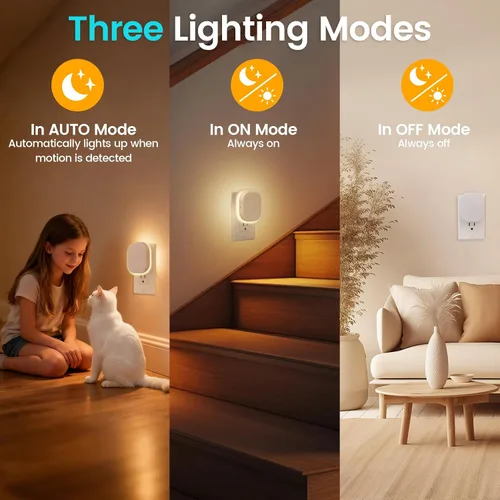Vista 3 de Luz nocturna LED retroiluminada con sensor de movimiento y sensor de atardecer a amanecer, luz nocturna blanca cálida suave de 2700 K con brillo