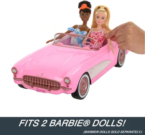 Vista 9 de Barbie Hot Wheels RC Corvette from The Movie, auto de juguete con control remoto de función completa con capacidad para 2 muñecas