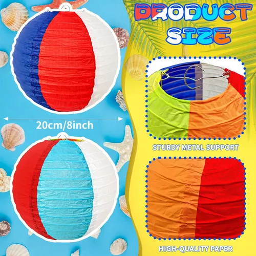 Vista 5 de Paquete de 12 linternas de papel de bola de playa de 8 pulgadas, decoraciones de aula de verano y decoración colgante de fiesta en la piscina, Luau