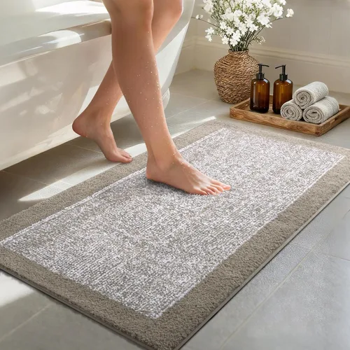 Vista 75 de Alfombras de baño de 17 x 24 pulgadas, antideslizantes, lavables, color gris, para bañera, tapete de baño para baño, tapete suave y absorbente