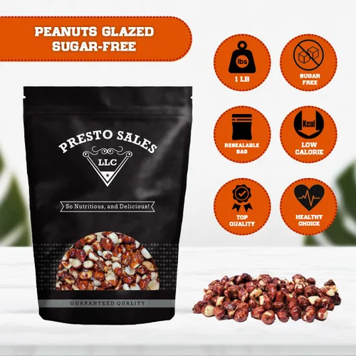 Vista 3 de Presto Sales Cacahuetes glaseados sin azúcar, delicioso y permanece delgado, nunca adivinarás que no tienen azúcar, empaquetado en una bolsa