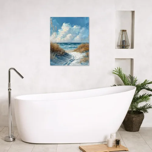 Vista 5 de LB Arte de pared de escena de playa para baño, paisaje de naturaleza costera, lienzo, pinturas de pared, decoración del hogar, océano azul, cuadros