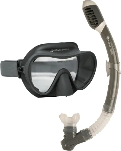 Vista 2 de Hawaii Divers Deep Sea Adult Snorkel Combo - Tempered Glass Snorkel Mask with Silicon Skirt, Dry-Top Snorkel Gear for Adults, Single Anti Fog Lens