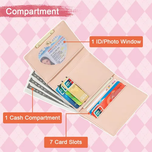 Vista 3 de Sunwel Fashion Billeteras plegables para mujer, mini cartera corta con bolsillo, tarjetero de crédito, ventana de fotos para mujer, Verde, Cartera