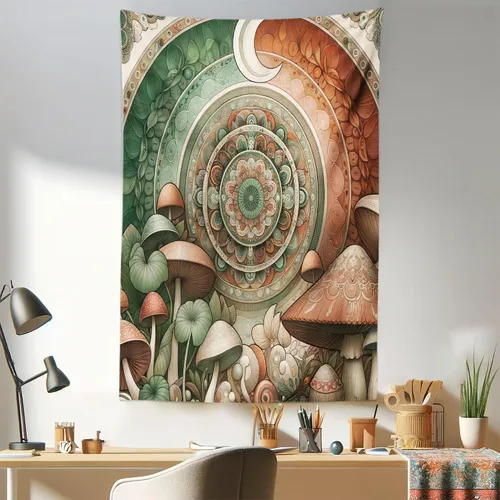 Vista 49 de Ambesonne Tapiz hippie, abrazo de hongos de ensueño y árbol de la vida místico y mandal verde, decoración de tela para colgar en la pared