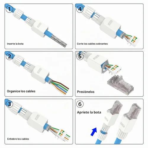 Vista 7 de VCELINK - Conector RJ45 Cat6 sin herramientas, paquete de 2, chapado en oro, UTP 23-26AWG 23-26 AWG Network Cable Compatibility, Toolless Field